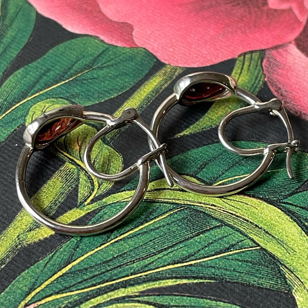 Stamped D’joy 925 sterling silver & teardrop garnets (?) double hoop earrings - Picture 4 of 9